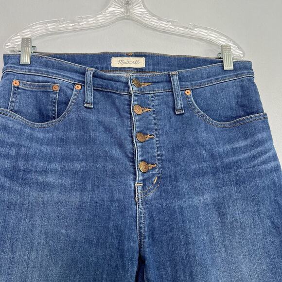 Madewell Womens Cali Demi-Bootcut Jeans Blue Sz 30 Button Fly Raw Hem Boho Ankle - Picture 4 of 13